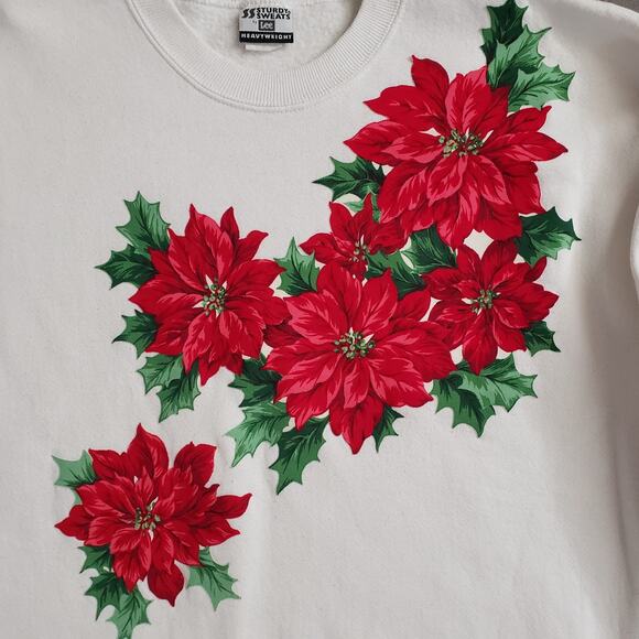 Lee Sturdy Sweats Heavyweight Sweatshirt & Festive Poinsettia Design XL‎ 80-90s - Picture 3 of 8